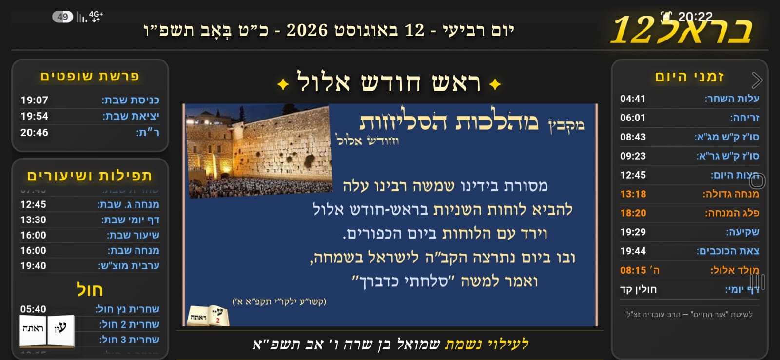 ראש חודש אלול על הלוח