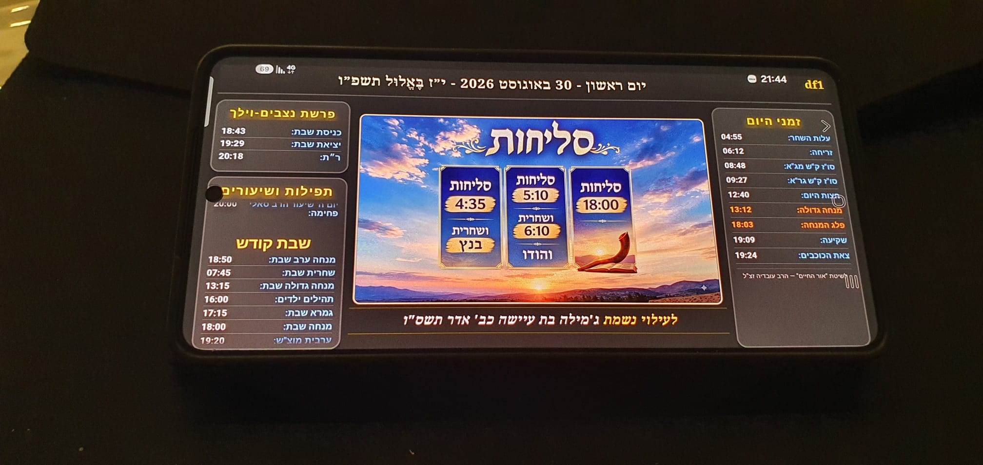 אפליקציית גבאי בנייד — תצוגת לוח מרחוק